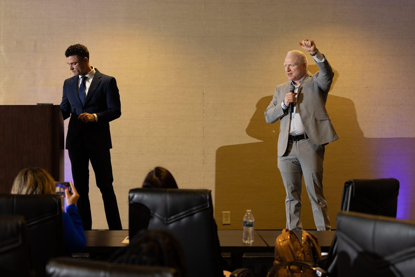 Maverick room — speakers on stage